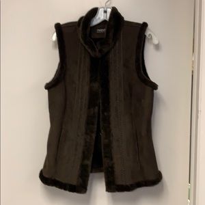 Tribal Faux Suede Shearling Vest Sz M. Suede.
